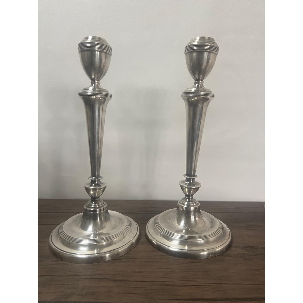 Vintage Silverplate Taper Candle Holder Pair 2- Tall 11" Colonial Wedding Decor